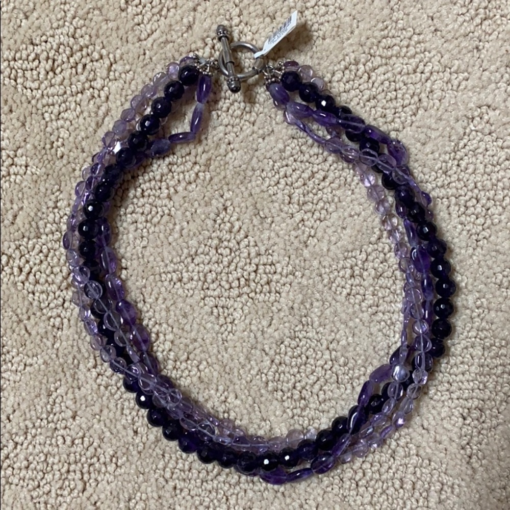 Amethyst and sterling silver torsade necklace